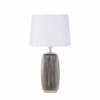 Distribuidor - Lâmpadas Diversas | Sobre Mesas Decoração | SOBREMESA CERÁMICA SUCUPIRA 1XE27 PLATA BRILLO C/PANT BLANCA 54X30X30 CM Ref: 138671010